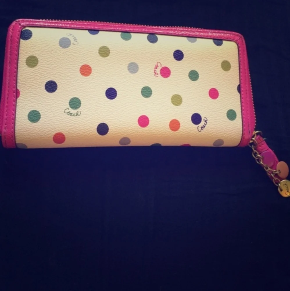 Coach Pink Ivory Polka Dot Long Accordion Wallet